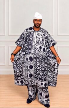 2pc Adire Agbada in Black and White Geometric Print