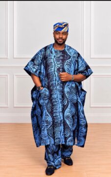 2pc Adire Agbada in Blue Swirl Print