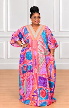 Adire Bubu Dress – Pink and Purple Print