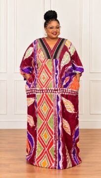 Adire Bubu Dress – Burgundy Diamond Print