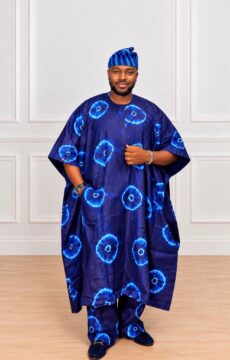 2pc Adire Agbada in Navy Blue Circle Print