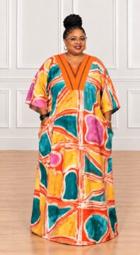 Adire Bubu Dress – Orange and Teal Print