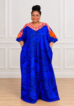 Adire Cotton Brocade Bubu Dress in Royal Blue