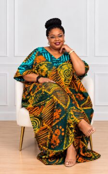 Adire Cotton Brocade Bubu Dress in Dark Green